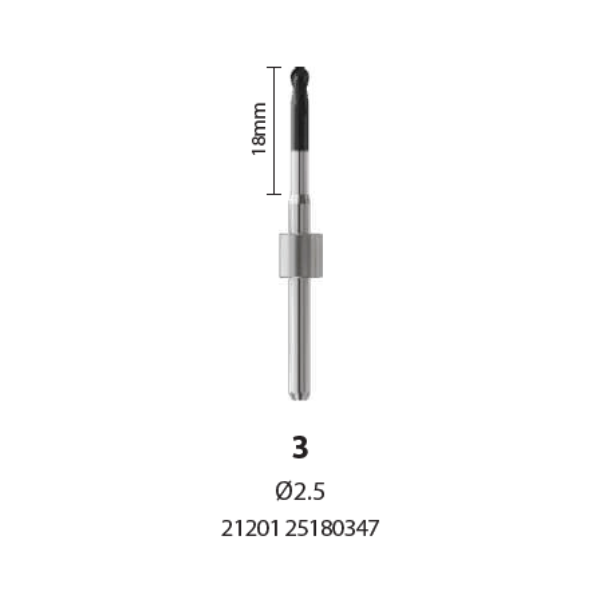 Oneden CADCAM freza pentru zirconiu compatibila AMMAN GIRRBACH (2) Freza CAD/CAM, sferica, Ø2.5, pentru prelucrari in Zirconiu compatibila cu masini AMANN GIRRBACH - imagine 1